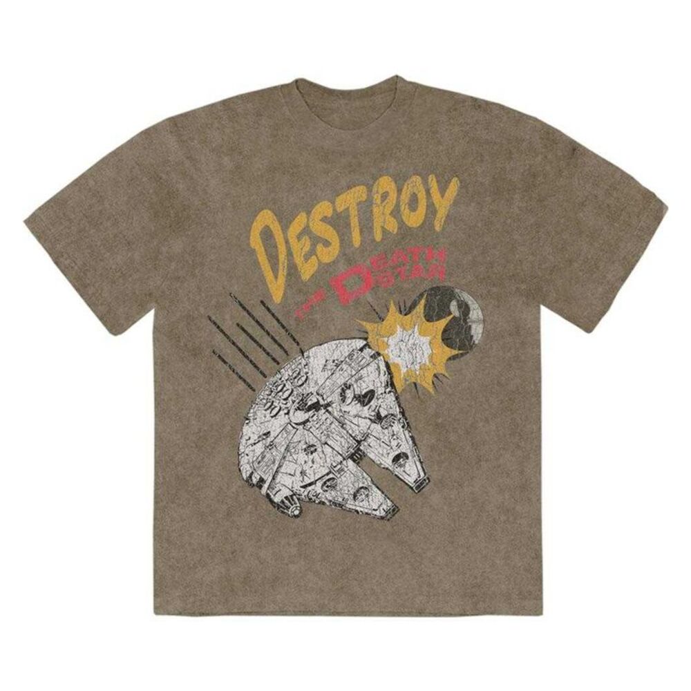 Star Wars Unisex Adult Destroy Death Star Stone Wash T-Shirt / Green